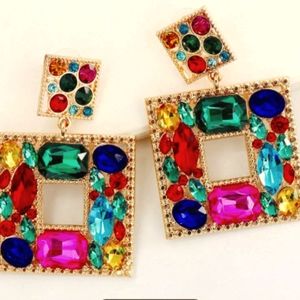80'S RETRO VIBE MULTICOLOR STONE EARRINGS NWOT
